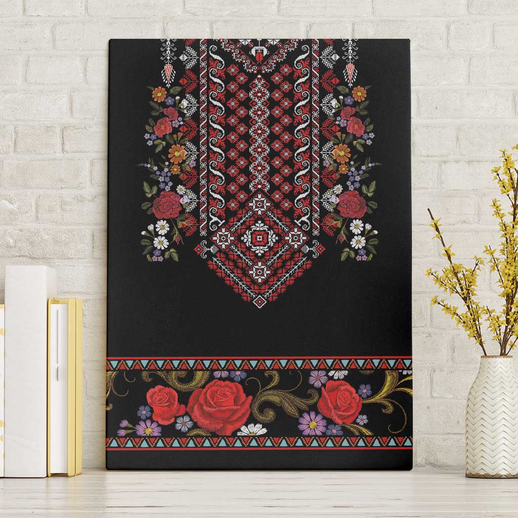 Traditional Romanian Costume - Costum Popular Canvas Wall Art Traditional Romanian Motif and Folk Floral Embroidery Style