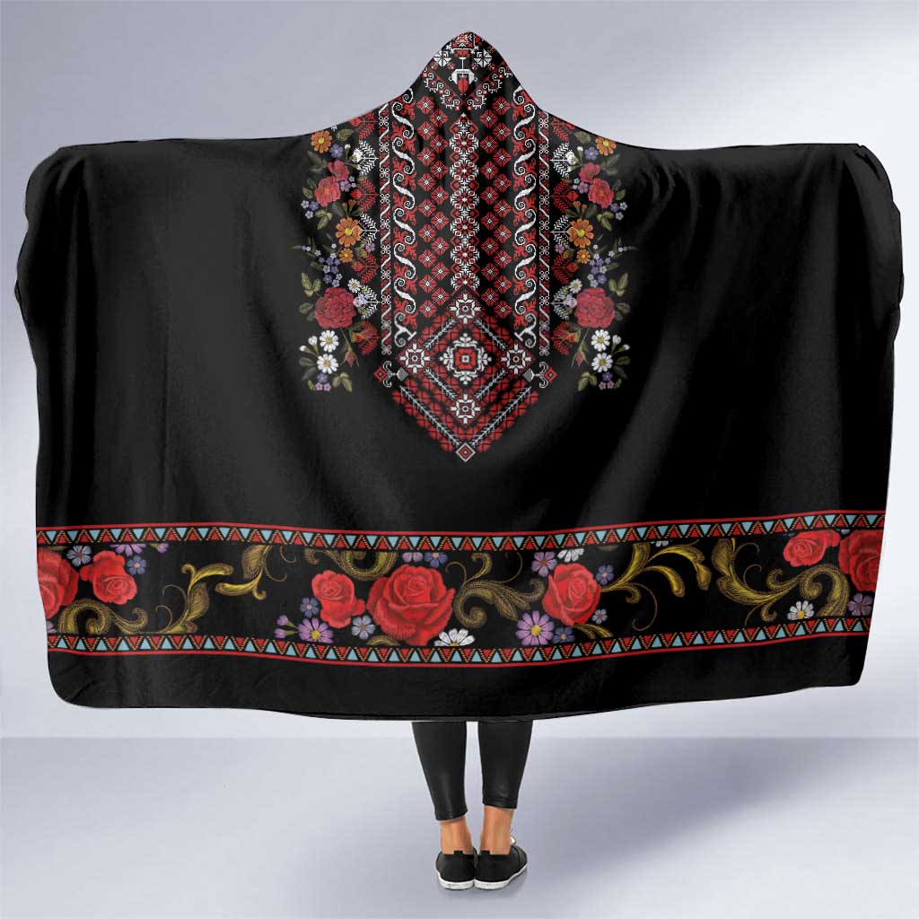 Traditional Romanian Costume - Costum Popular Hooded Blanket Traditional Romanian Motif and Folk Floral Embroidery Style