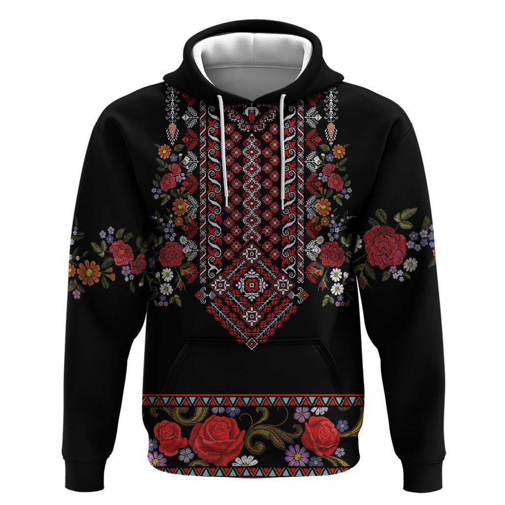 Traditional Romanian Costume - Costum Popular Hoodie Traditional Romanian Motif and Folk Floral Embroidery Style - Wonder Print Shop