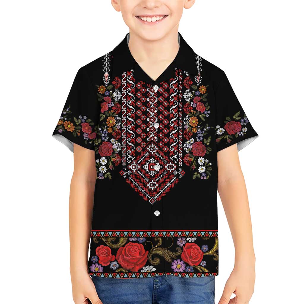 Traditional Romanian Costume - Costum Popular Kid Hawaiian Shirt Traditional Romanian Motif and Folk Floral Embroidery Style - Wonder Print Shop