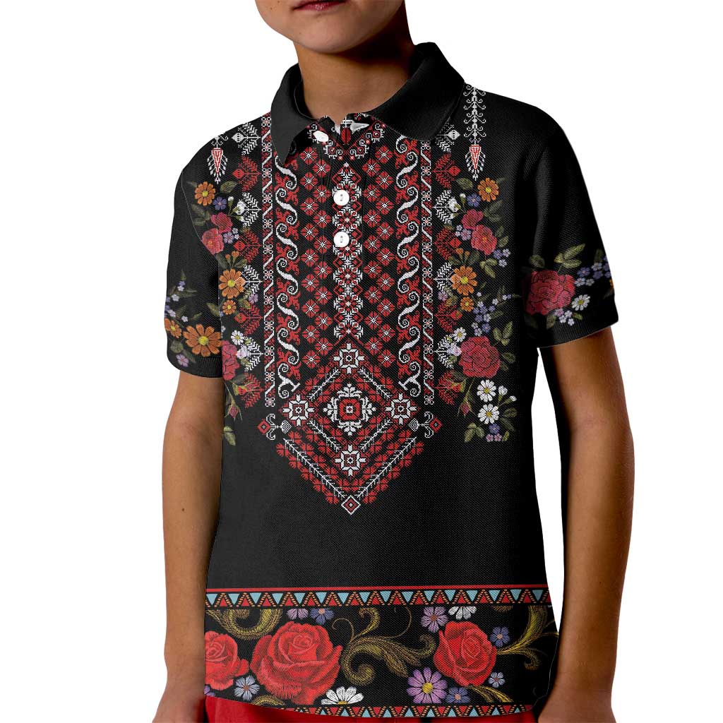 Traditional Romanian Costume - Costum Popular Kid Polo Shirt Traditional Romanian Motif and Folk Floral Embroidery Style - Wonder Print Shop