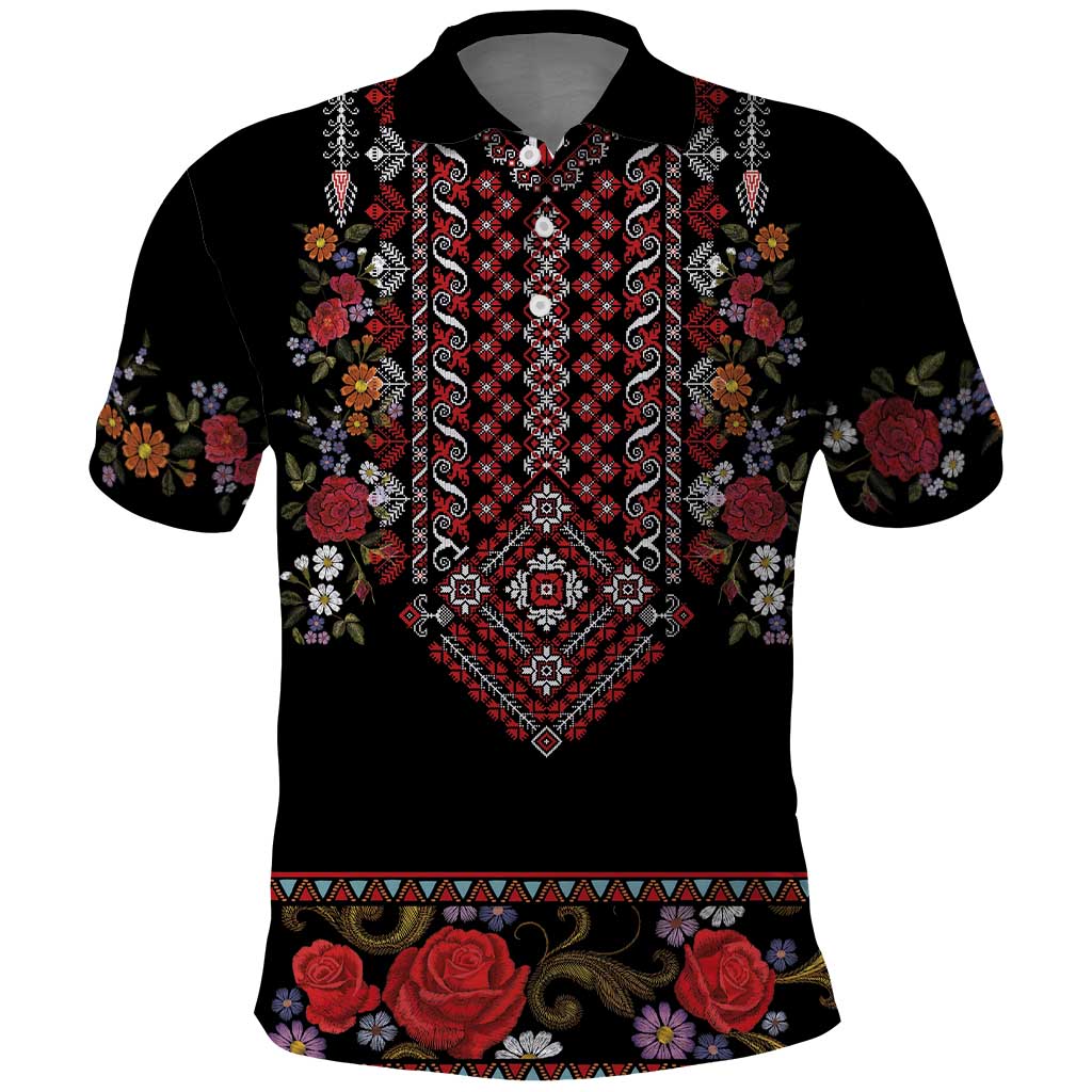 Traditional Romanian Costume - Costum Popular Polo Shirt Traditional Romanian Motif and Folk Floral Embroidery Style - Wonder Print Shop