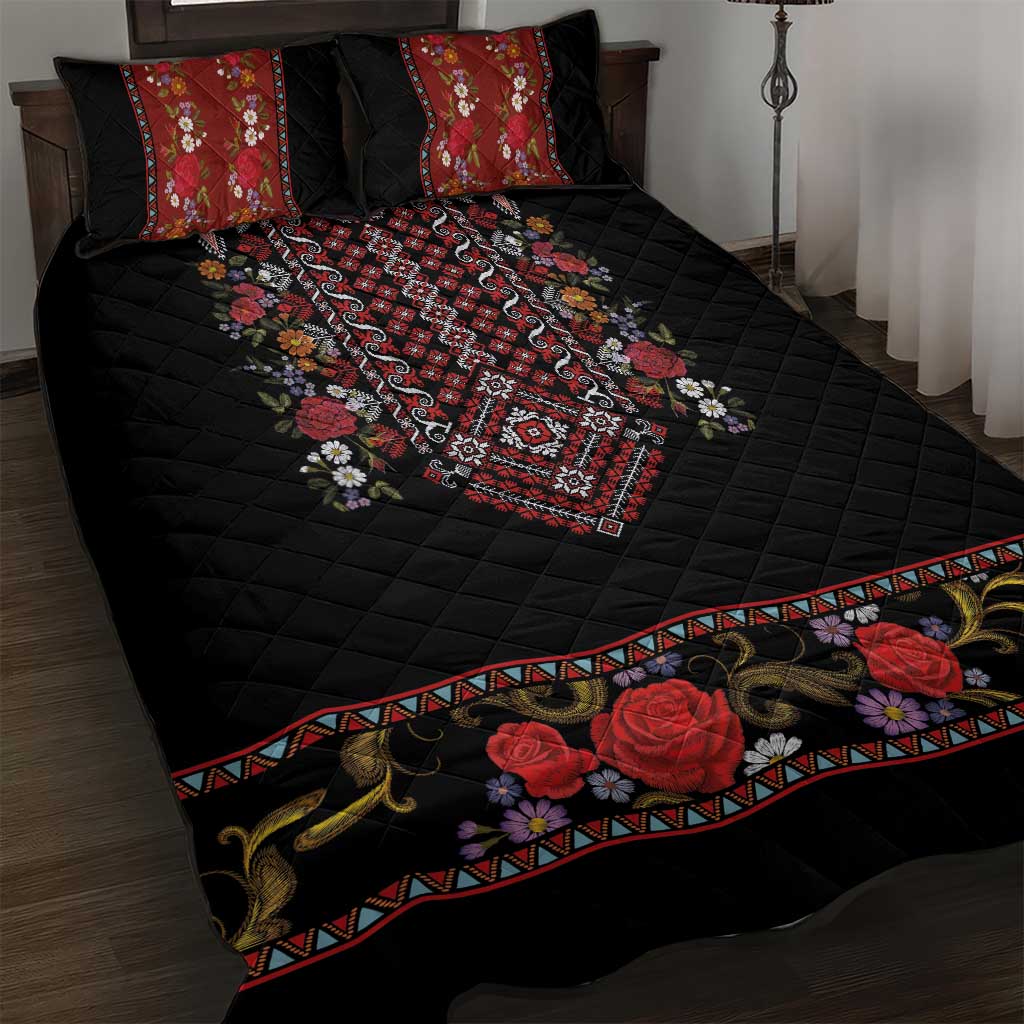 Traditional Romanian Costume - Costum Popular Quilt Bed Set Traditional Romanian Motif and Folk Floral Embroidery Style - Wonder Print Shop