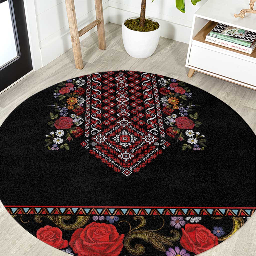 Traditional Romanian Costume - Costum Popular Round Carpet Traditional Romanian Motif and Folk Floral Embroidery Style - Wonder Print Shop