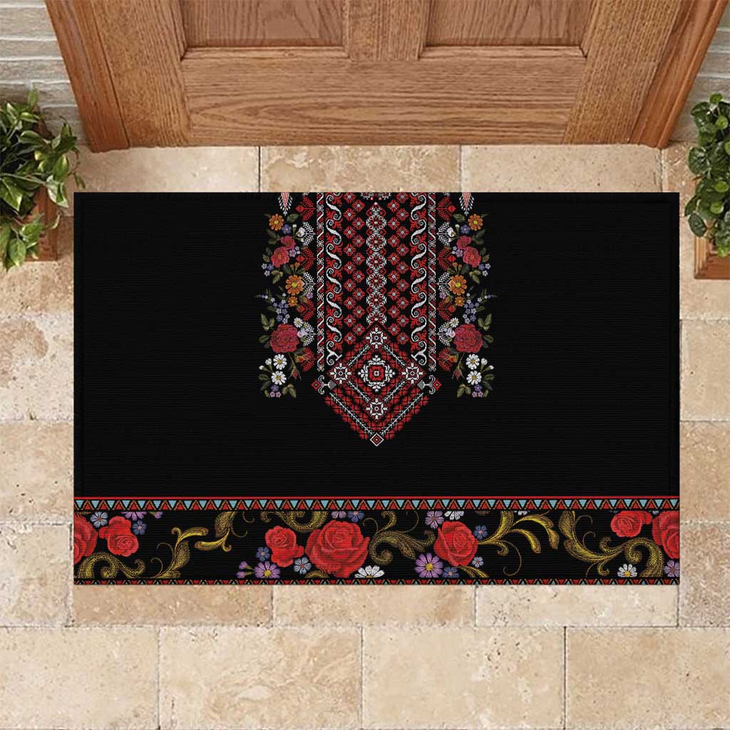 Traditional Romanian Costume - Costum Popular Rubber Doormat Traditional Romanian Motif and Folk Floral Embroidery Style - Wonder Print Shop