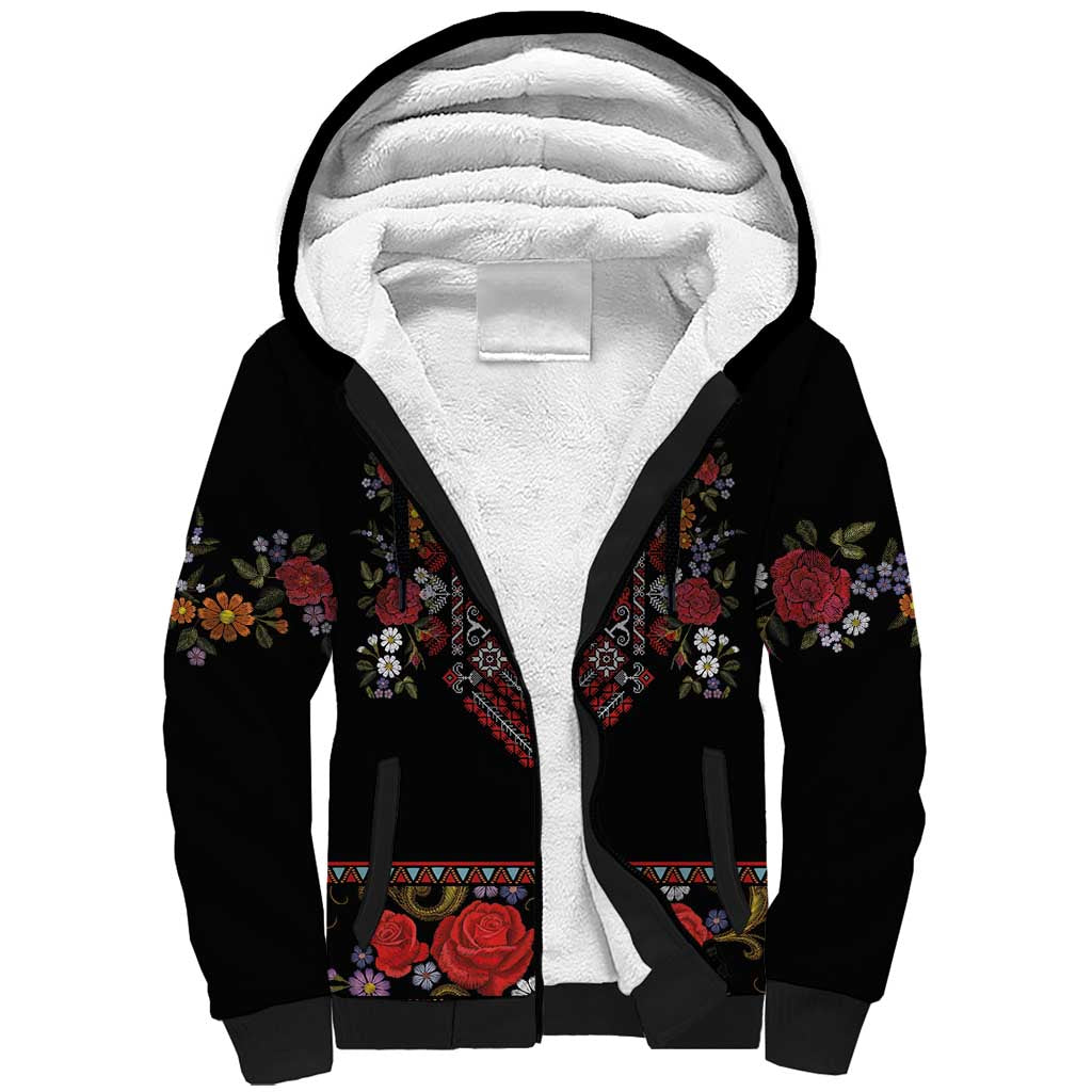 Traditional Romanian Costume - Costum Popular Sherpa Hoodie Traditional Romanian Motif and Folk Floral Embroidery Style - Wonder Print Shop