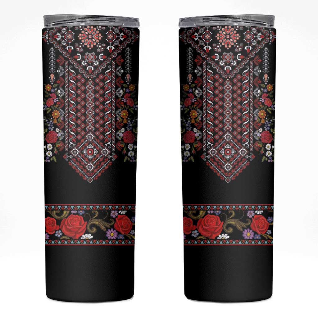 Traditional Romanian Costume - Costum Popular Skinny Tumbler Traditional Romanian Motif and Folk Floral Embroidery Style - Wonder Print Shop