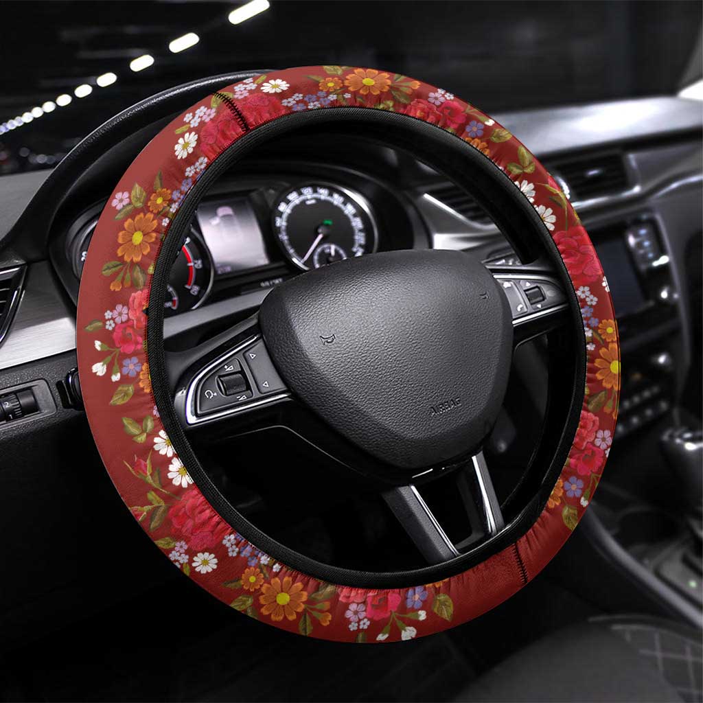 Traditional Romanian Costume - Costum Popular Steering Wheel Cover Traditional Romanian Motif and Folk Floral Embroidery Style - Wonder Print Shop