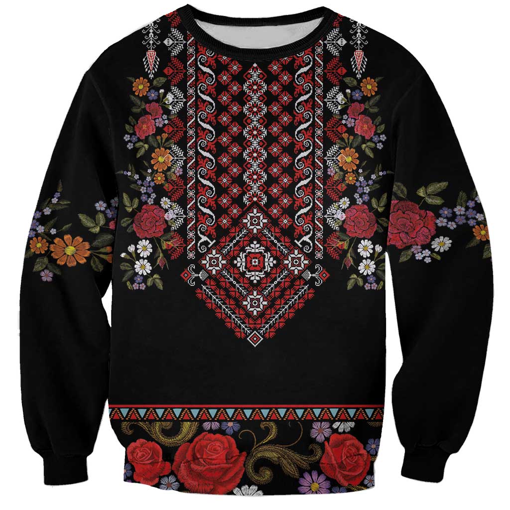 Traditional Romanian Costume - Costum Popular Sweatshirt Traditional Romanian Motif and Folk Floral Embroidery Style - Wonder Print Shop