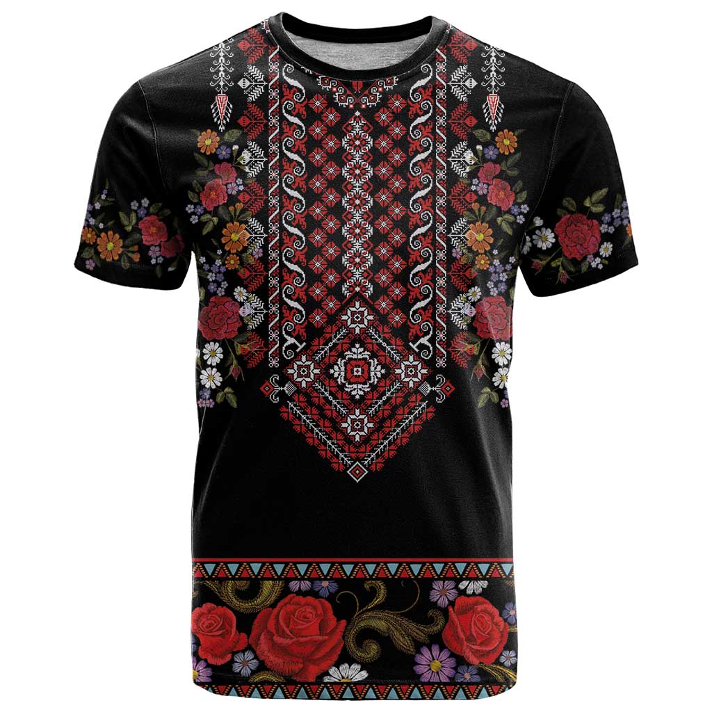 Traditional Romanian Costume - Costum Popular T Shirt Traditional Romanian Motif and Folk Floral Embroidery Style - Wonder Print Shop