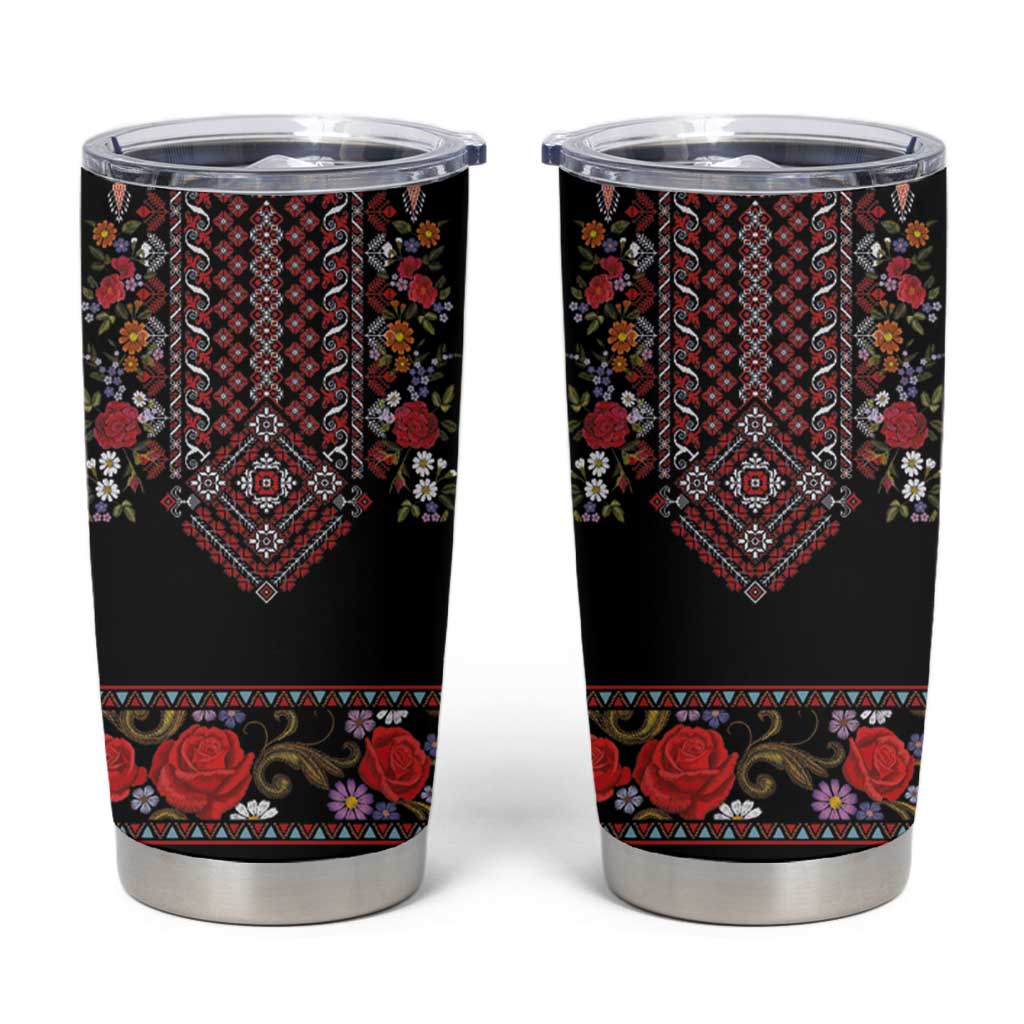 Traditional Romanian Costume - Costum Popular Tumbler Cup Traditional Romanian Motif and Folk Floral Embroidery Style - Wonder Print Shop