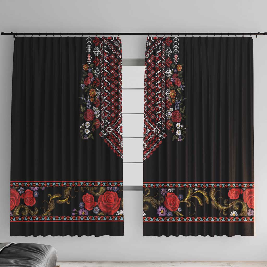 Traditional Romanian Costume - Costum Popular Window Curtain Traditional Romanian Motif and Folk Floral Embroidery Style - Wonder Print Shop