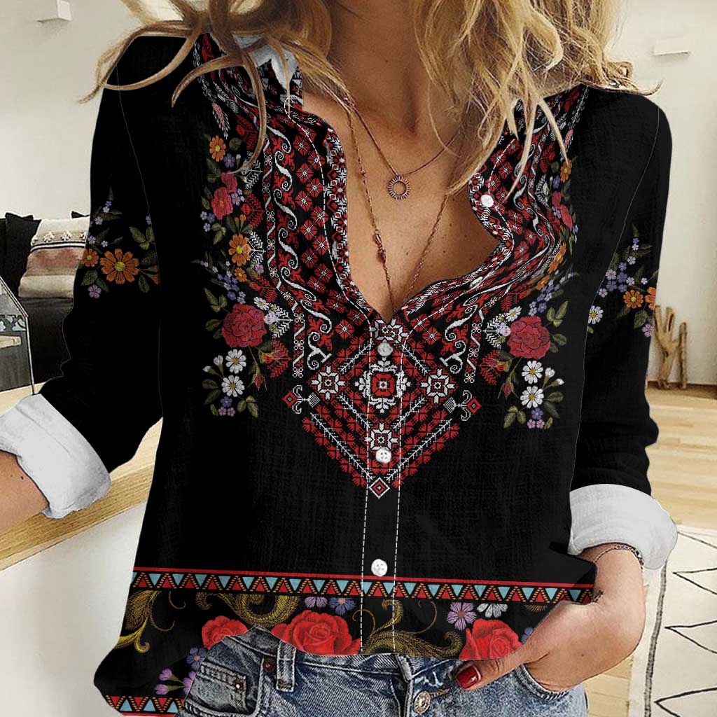 Traditional Romanian Costume - Costum Popular Women Casual Shirt Traditional Romanian Motif and Folk Floral Embroidery Style