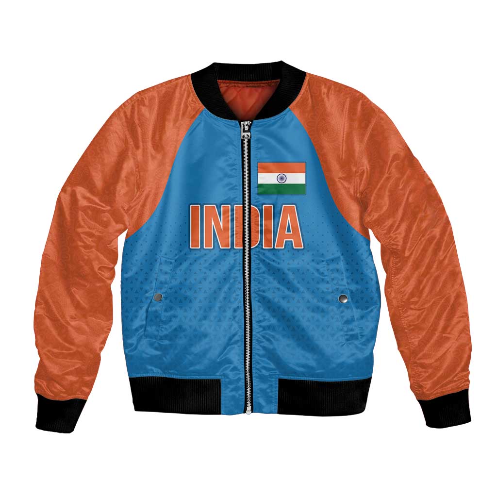 Custom India Cricket Mix Paisley Pattern Bomber Jacket - Wonder Print Shop