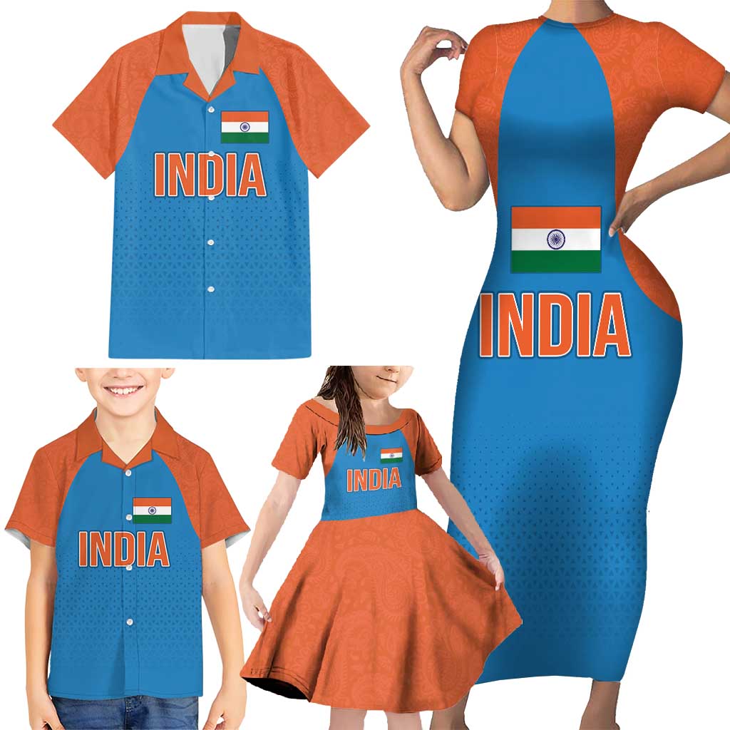 Custom India Cricket Mix Paisley Pattern Family Matching Short Sleeve Bodycon Dress and Hawaiian Shirt - Wonder Print Shop