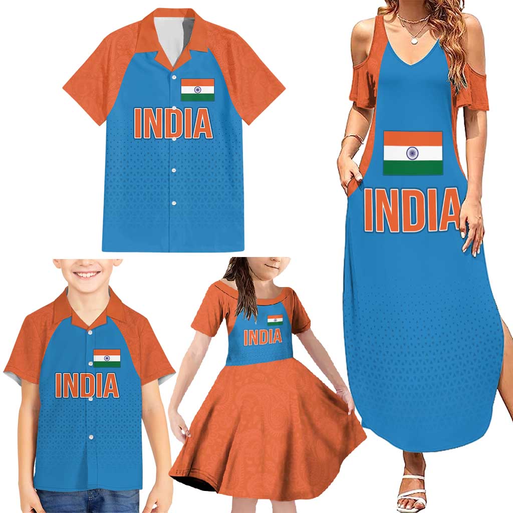 Custom India Cricket Mix Paisley Pattern Family Matching Summer Maxi Dress and Hawaiian Shirt - Wonder Print Shop