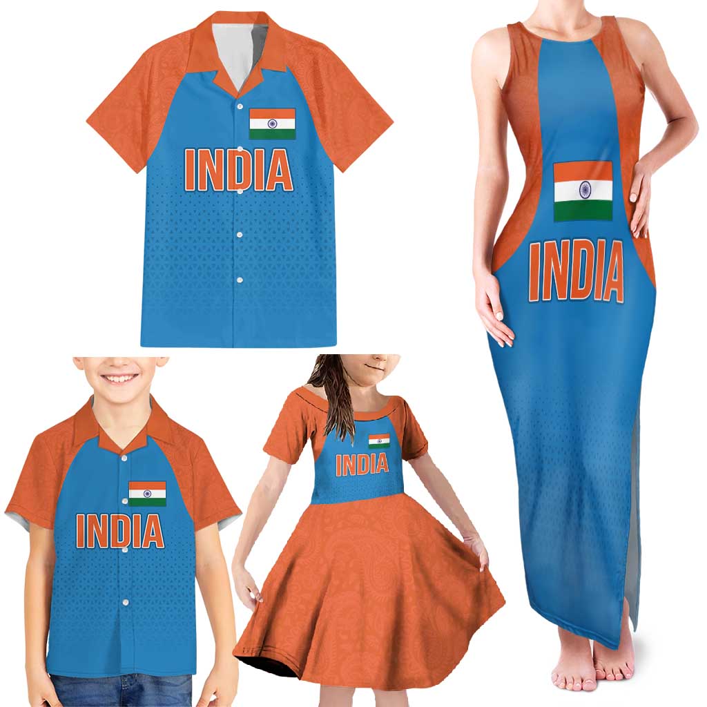 Custom India Cricket Mix Paisley Pattern Family Matching Tank Maxi Dress and Hawaiian Shirt - Wonder Print Shop