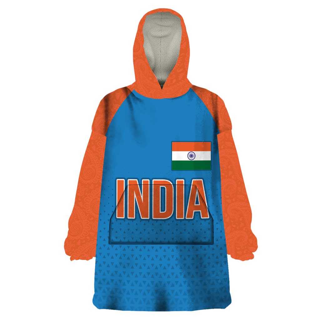 Custom India Cricket Mix Paisley Pattern Wearable Blanket Hoodie