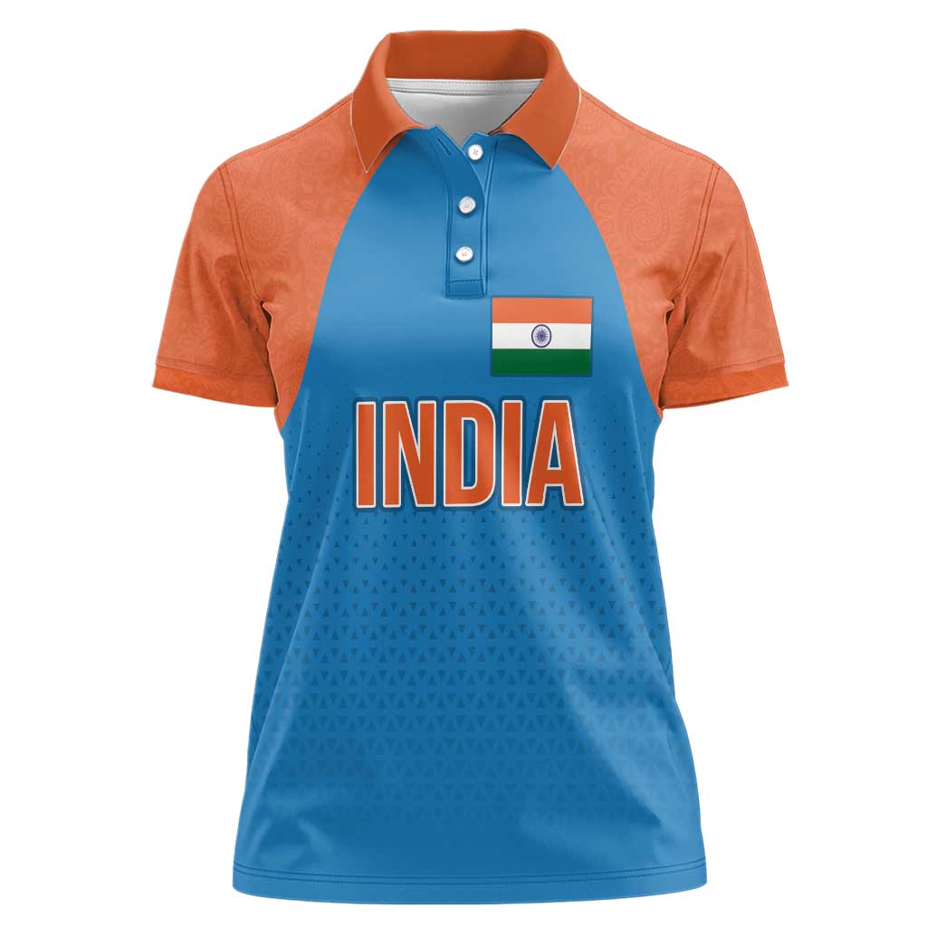 Custom India Cricket Mix Paisley Pattern Women Polo Shirt