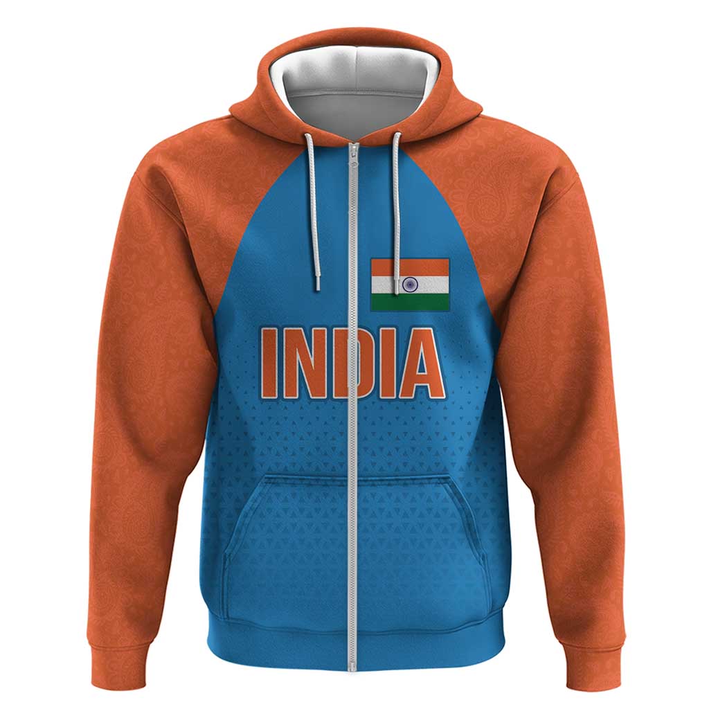 Custom India Cricket Mix Paisley Pattern Zip Hoodie