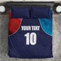 Blue flag cricket bedding set with YOUR TEXT and number 10 on the duvet plus two pillows