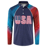 Navy cricket button sweatshirt with USA flag style 'USA' graphic on front