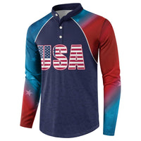 Navy cricket button sweatshirt with USA flag style graphic on front