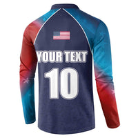 Navy cricket shirt with USA flag, 'YOUR TEXT', and number 10 on back