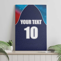 Framed cricket canvas wall art with navy number 10, “YOUR TEXT,” and flag-style stars