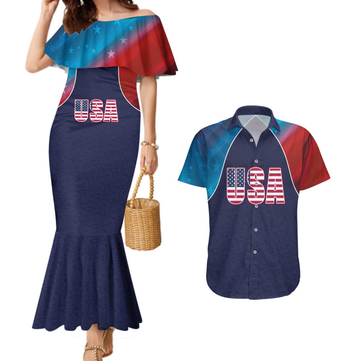 Custom USA Cricket Couples Matching Mermaid Dress and Hawaiian Shirt With Flag Style - Wonder Print Shop