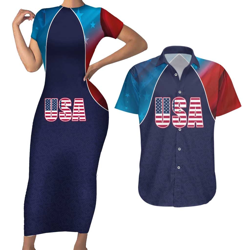 Custom USA Cricket Couples Matching Short Sleeve Bodycon Dress and Hawaiian Shirt With Flag Style - Wonder Print Shop