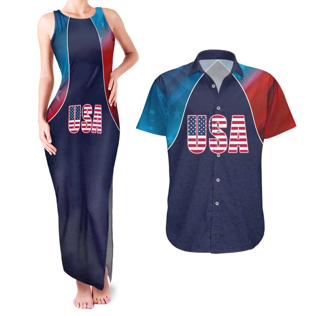 Custom USA Cricket Couples Matching Tank Maxi Dress and Hawaiian Shirt With Flag Style - Wonder Print Shop