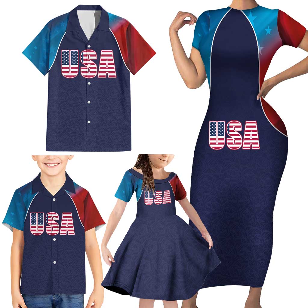 Custom USA Cricket Family Matching Short Sleeve Bodycon Dress and Hawaiian Shirt With Flag Style - Wonder Print Shop