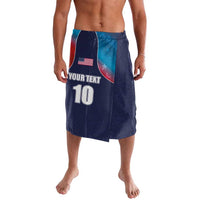 Navy blue cricket lavalava with USA flag graphic, teal panel, and number 10