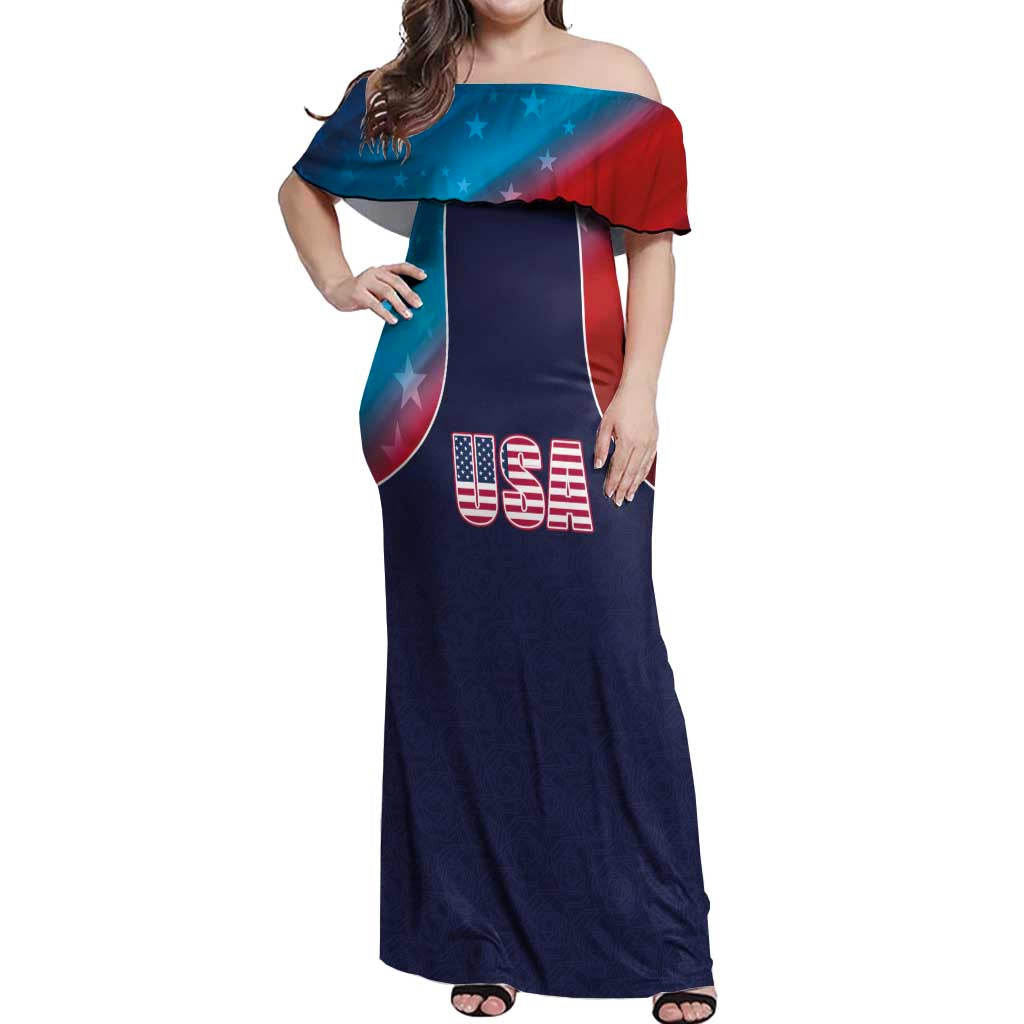 Custom USA Cricket Off Shoulder Maxi Dress With Flag Style - Wonder Print Shop