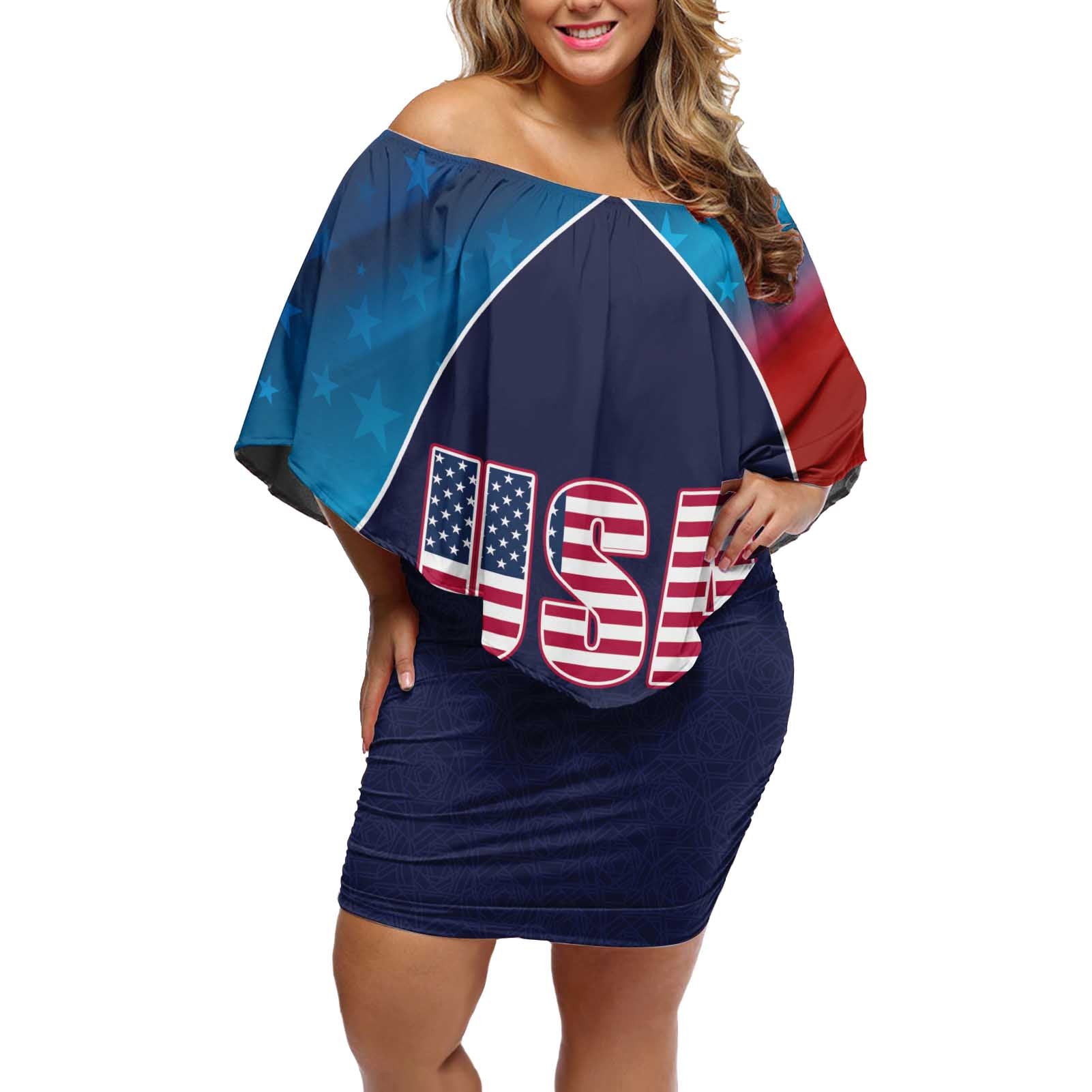 Custom USA Cricket Off Shoulder Short Dress With Flag Style - Wonder Print Shop