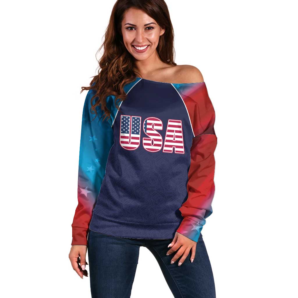 Custom USA Cricket Off Shoulder Sweater With Flag Style - Wonder Print Shop