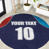 Custom cricket round carpet with flag-style design, YOUR TEXT and number 10