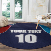 Round cricket carpet with red and teal flag arcs, YOUR TEXT and 10