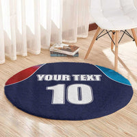 Round cricket carpet showing YOUR TEXT above number 10, flag-style corners