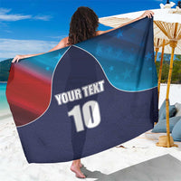 USA flag-style cricket sarong, navy and teal with red panel, custom text and '10' print