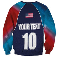 Navy raglan cricket sweatshirt with small flag icon, 'YOUR TEXT' and number 10