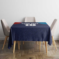 Custom cricket tablecloth with USA flag-style design and “YOUR TEXT” plus “10” centered on top.