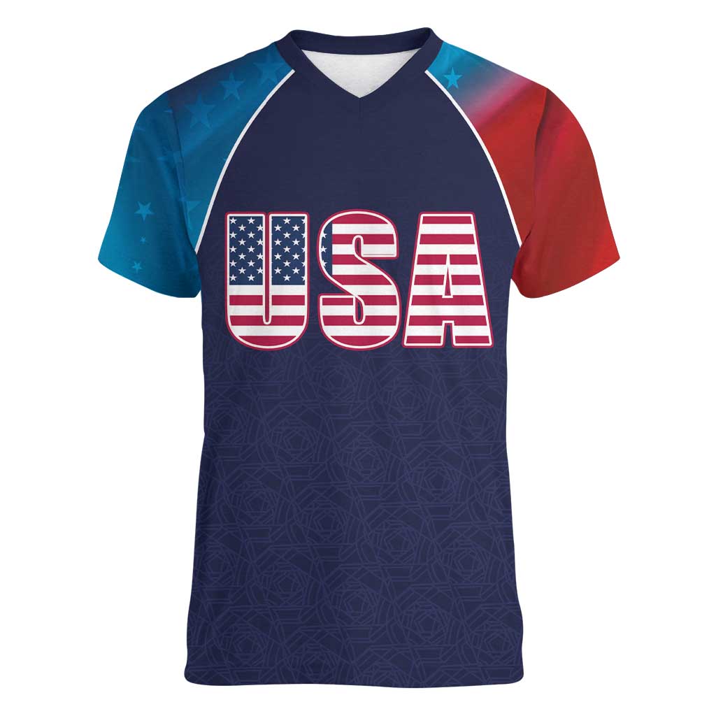 Custom USA Cricket Women V-Neck T-Shirt With Flag Style