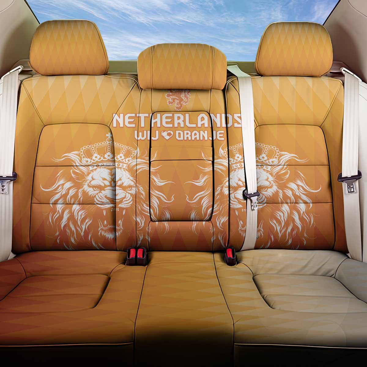 Netherlands 2024 Football Back Car Seat Cover Go Champions Oranje Lions LT05 - Wonder Print Shop