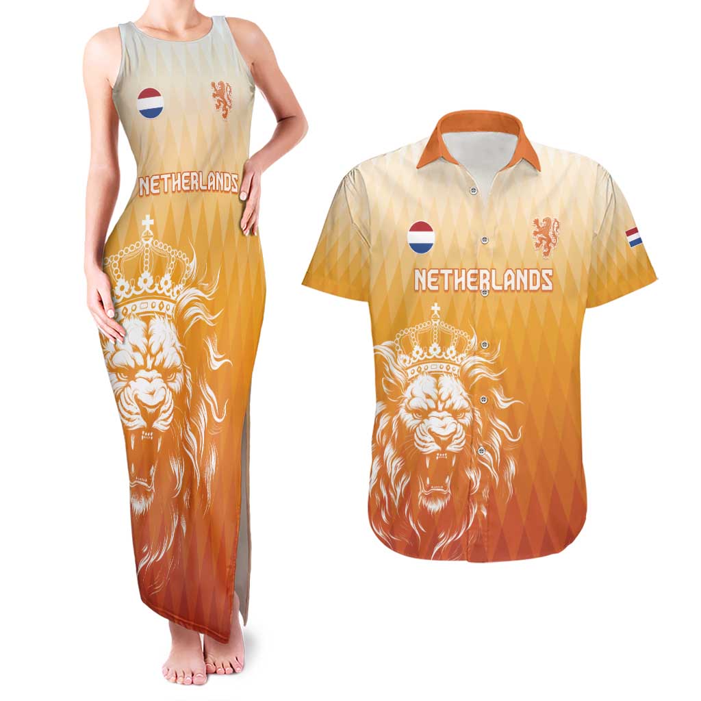 Custom Netherlands 2024 Football Couples Matching Tank Maxi Dress and Hawaiian Shirt Go Champions Oranje Lions LT05 - Wonder Print Shop