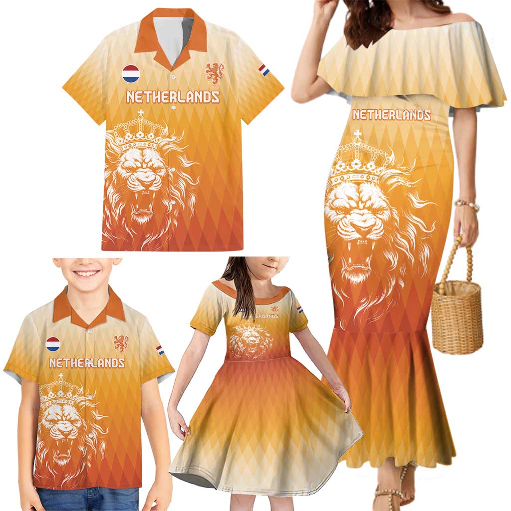 Custom Netherlands 2024 Football Family Matching Mermaid Dress and Hawaiian Shirt Go Champions Oranje Lions LT05 - Wonder Print Shop