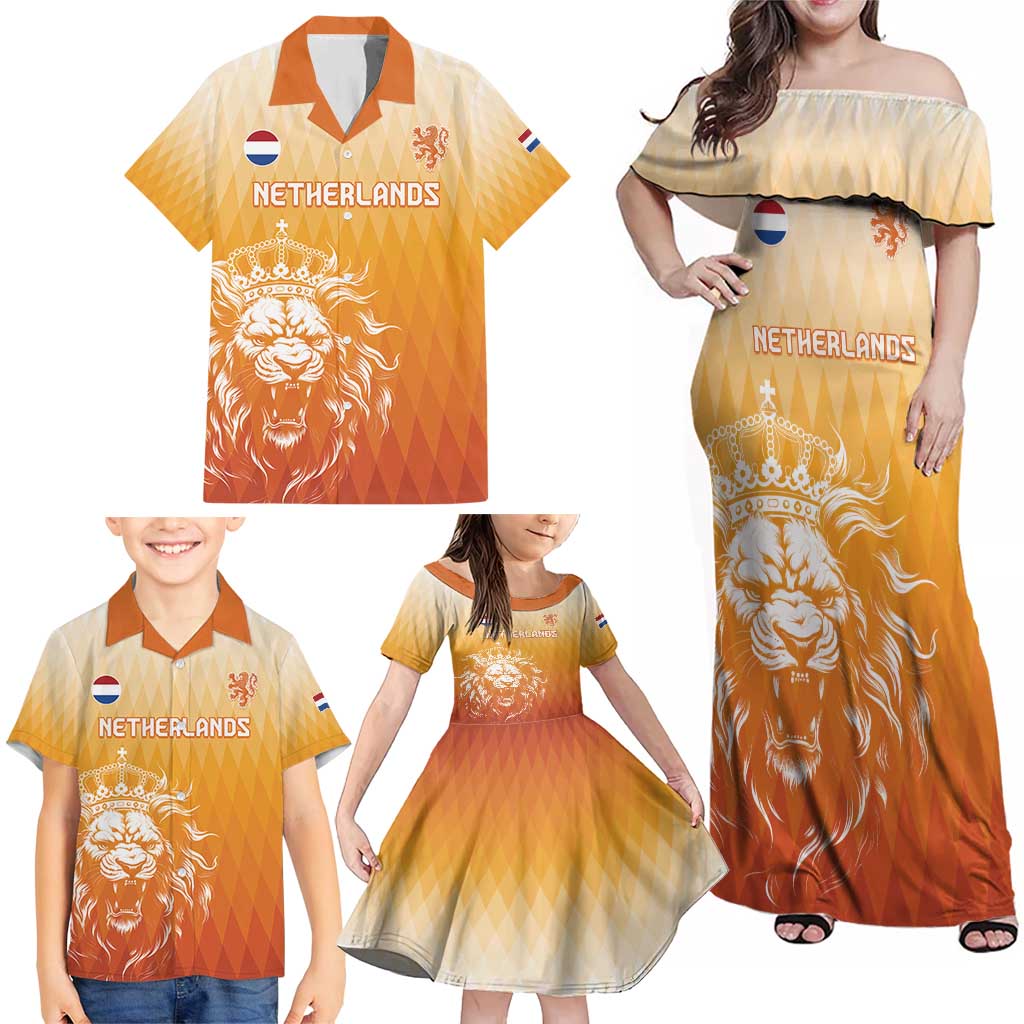 Custom Netherlands 2024 Football Family Matching Off Shoulder Maxi Dress and Hawaiian Shirt Go Champions Oranje Lions LT05 - Wonder Print Shop