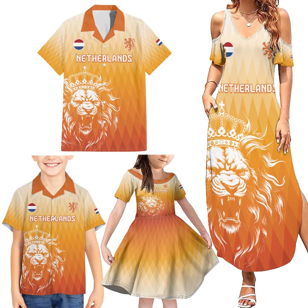 Custom Netherlands 2024 Football Family Matching Summer Maxi Dress and Hawaiian Shirt Go Champions Oranje Lions LT05 - Wonder Print Shop