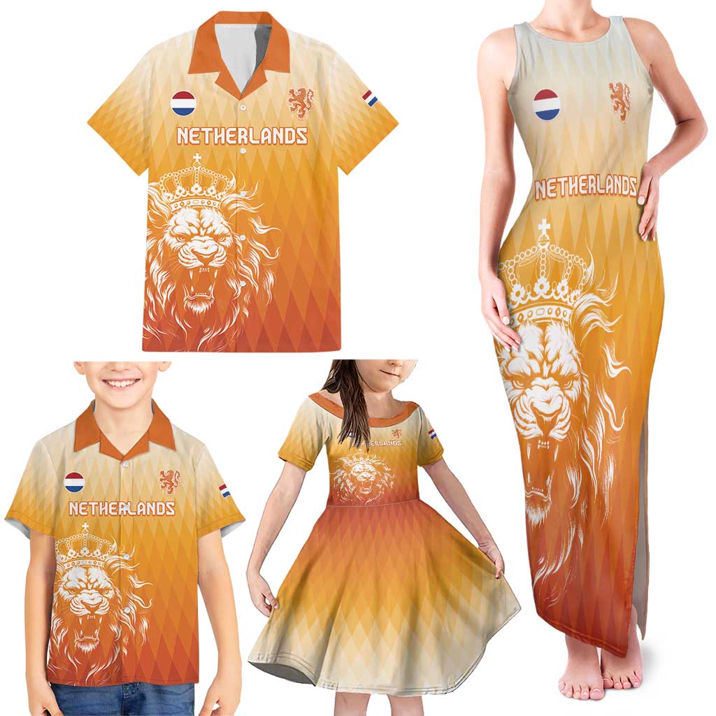 Custom Netherlands 2024 Football Family Matching Tank Maxi Dress and Hawaiian Shirt Go Champions Oranje Lions LT05 - Wonder Print Shop